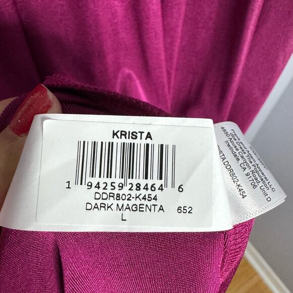 Dress The Population Krista Plunge Neck Side Slit Gown Dress Maxi Prom Magenta L - Picture 12 of 12